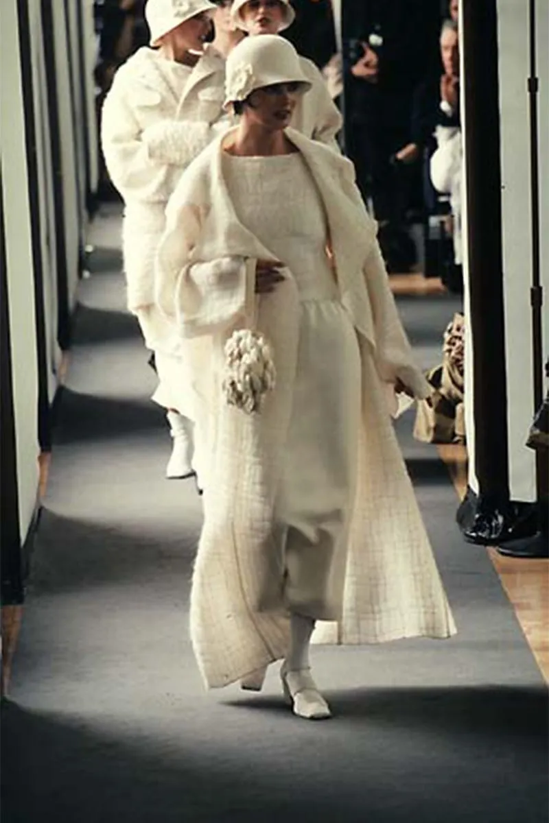 F/W 1998 Chanel Cream Mohair Wool Wrap Coat w/ Waist Tie