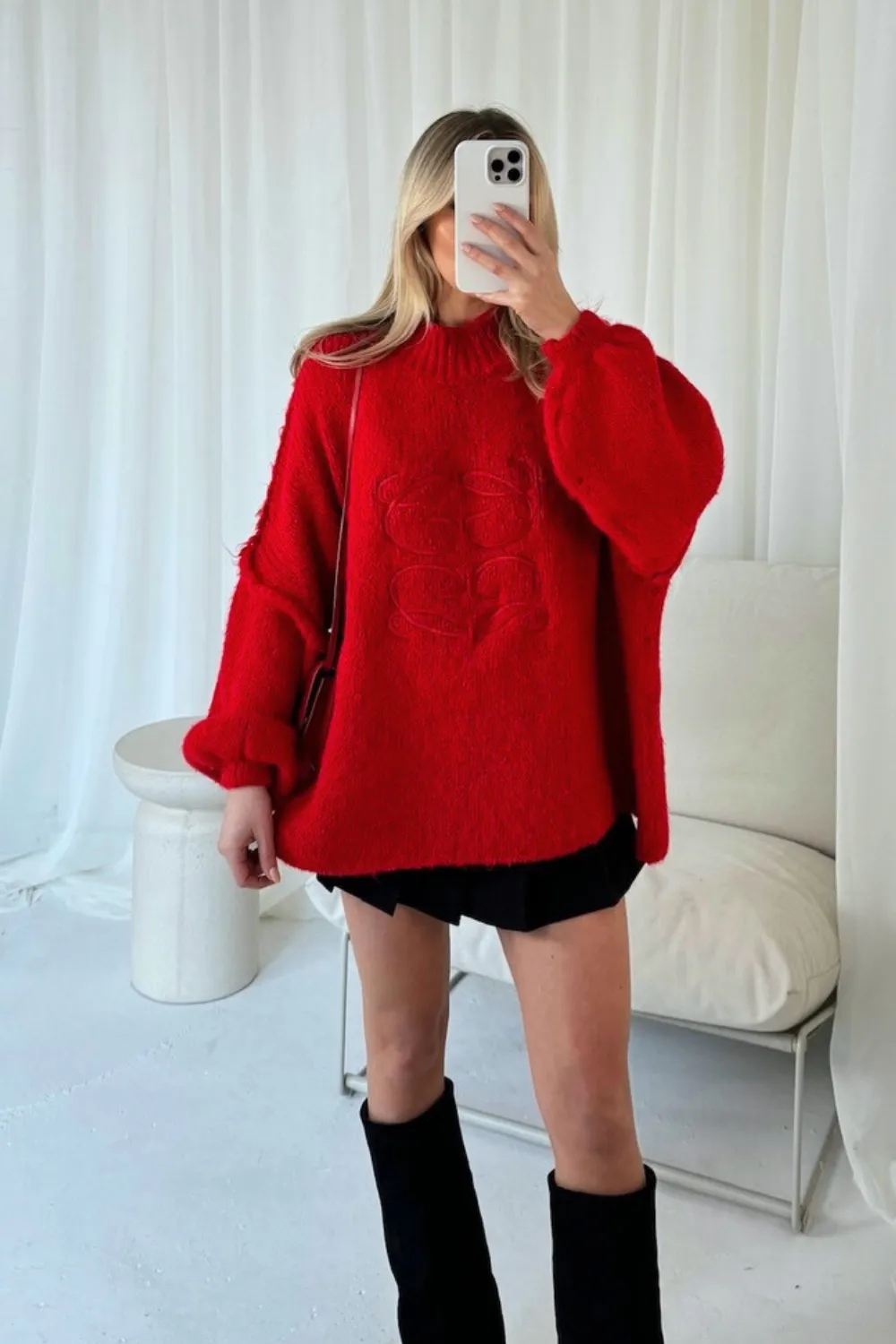 Gege red embroidered oversized knit jumper