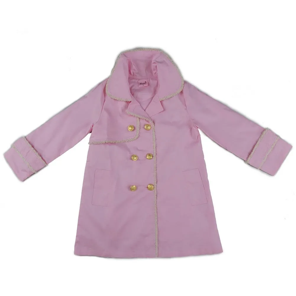 Girls Pink Gold Buttons Trim Double Breasted Coat S (9-24M)-XL (6-8)