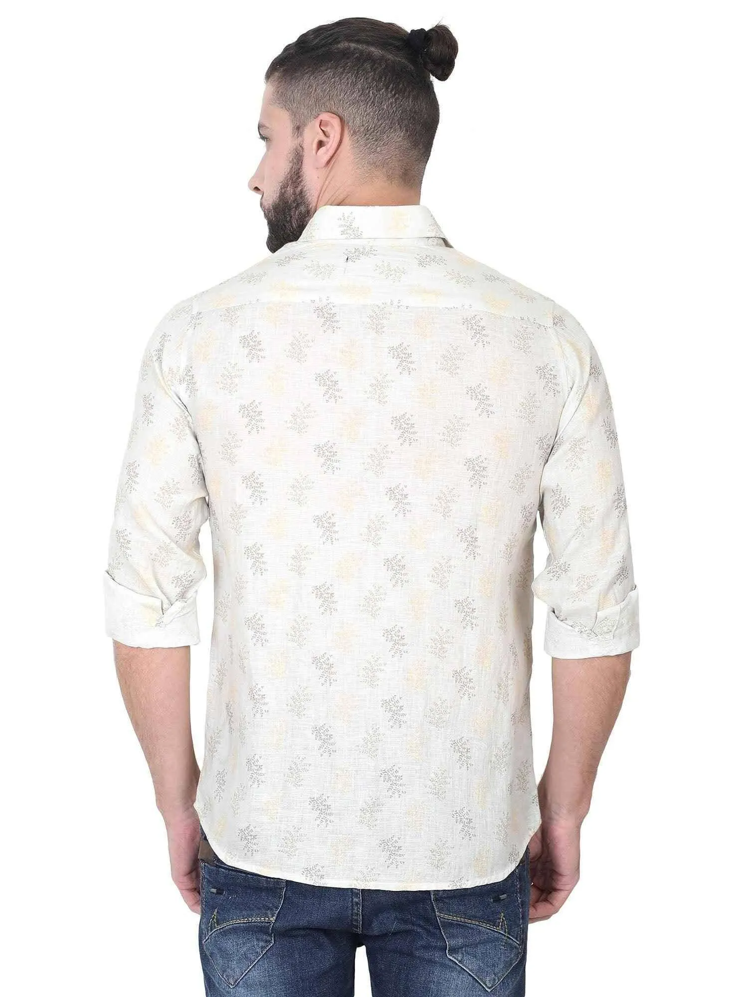 Golden Ethinic Linen Digital Printed Full sleeve Men's Plus Size