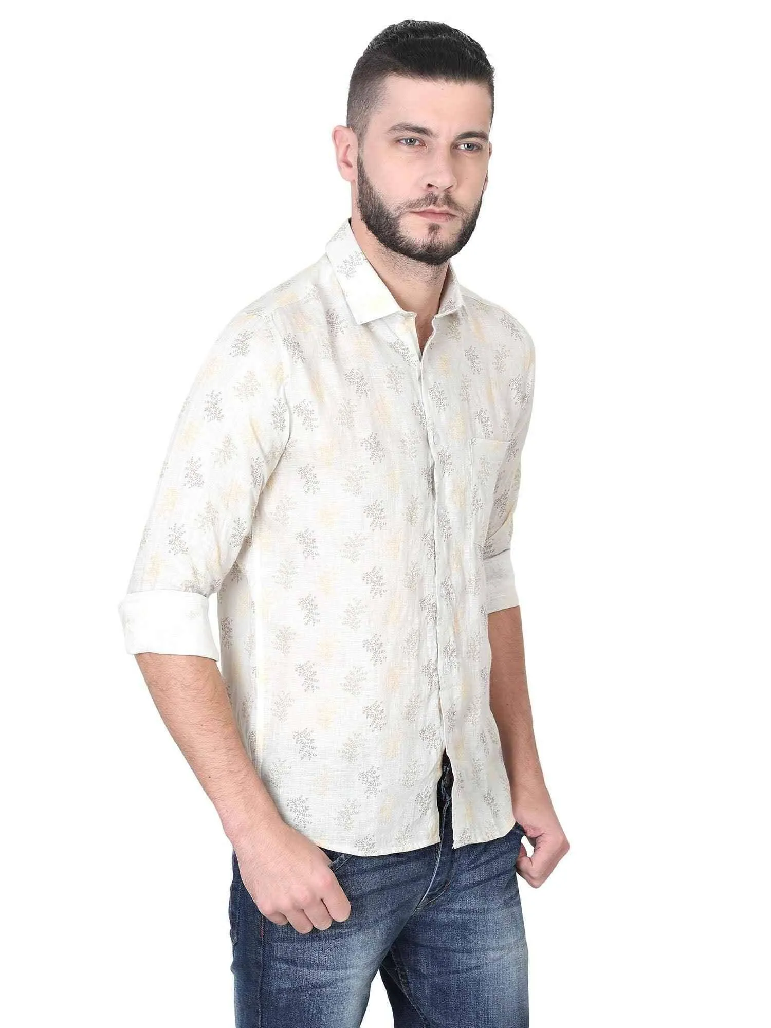 Golden Ethinic Linen Digital Printed Full sleeve Men's Plus Size