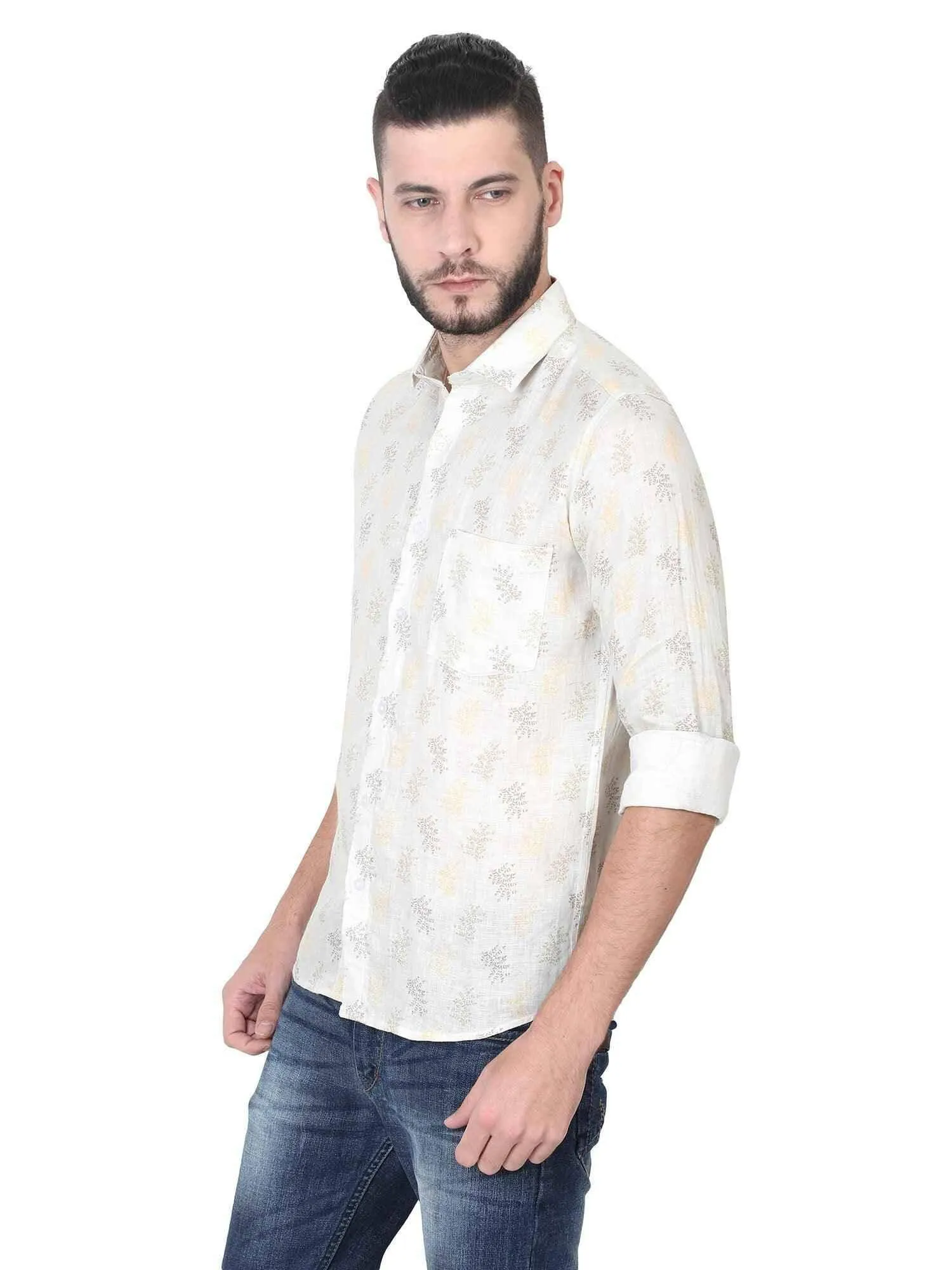 Golden Ethinic Linen Digital Printed Full sleeve Men's Plus Size