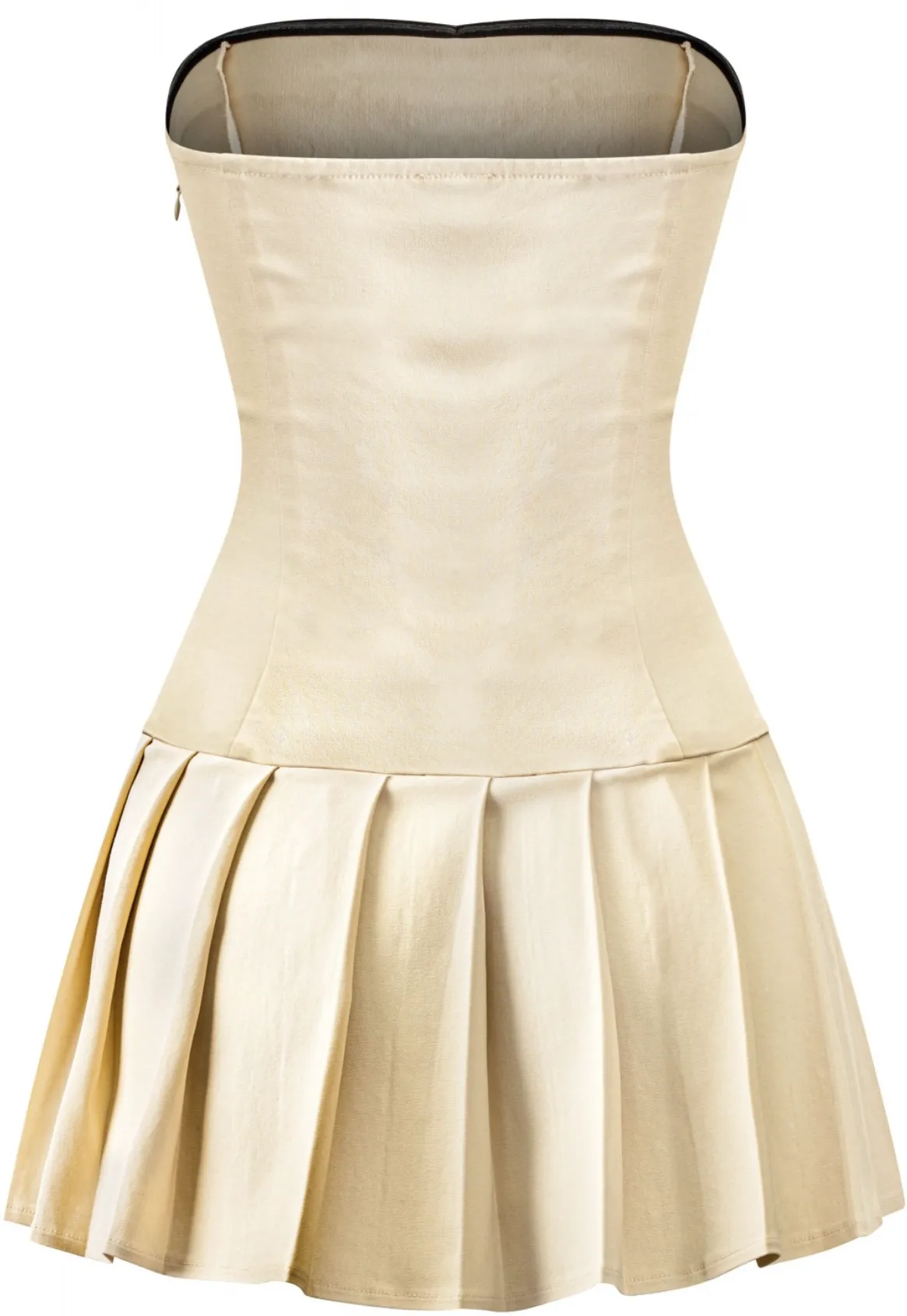 Gretchen Strapless Ribbon Pleated Dress (Taupe)