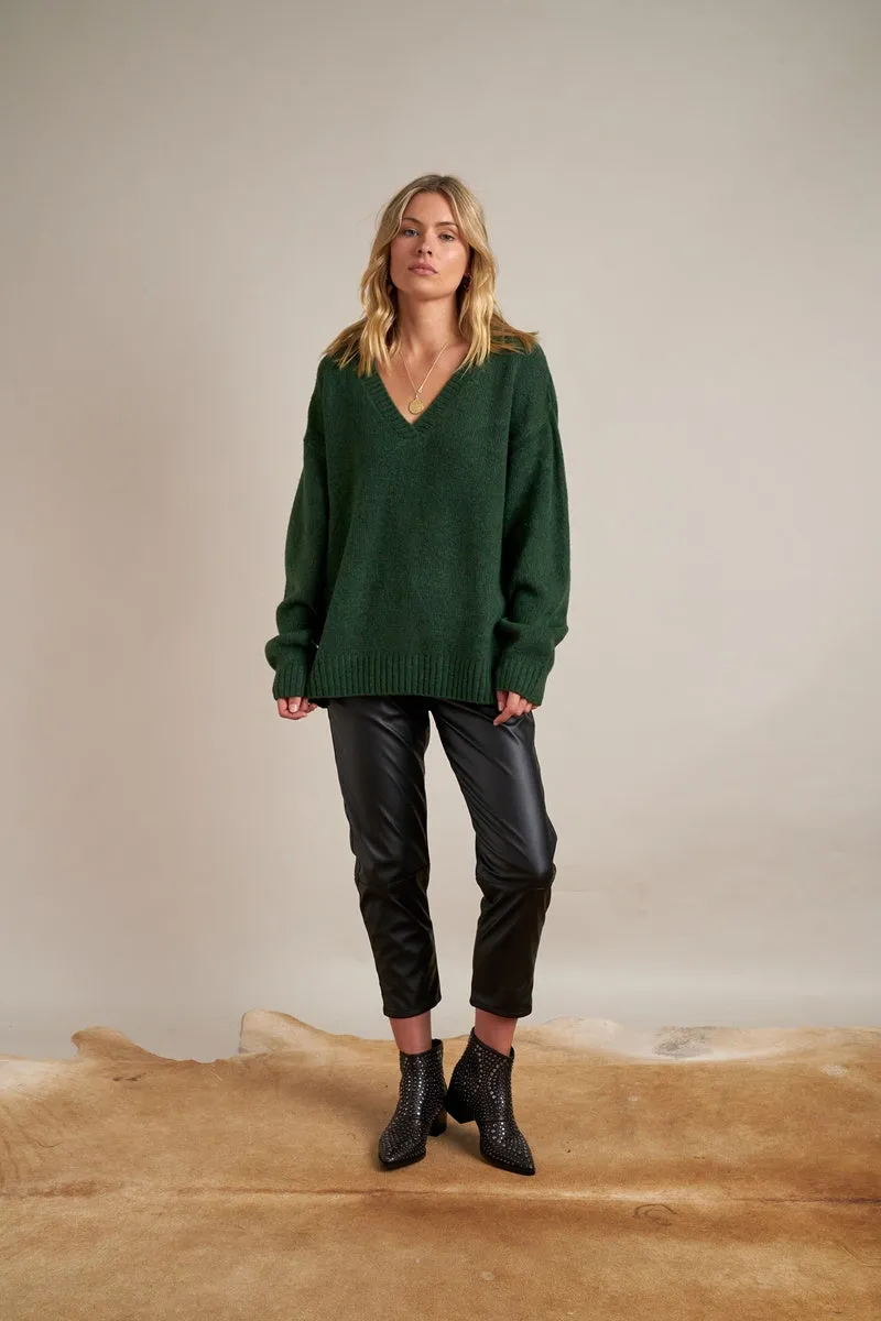 Gysette - Mara V Neck Jumper - Forest Green