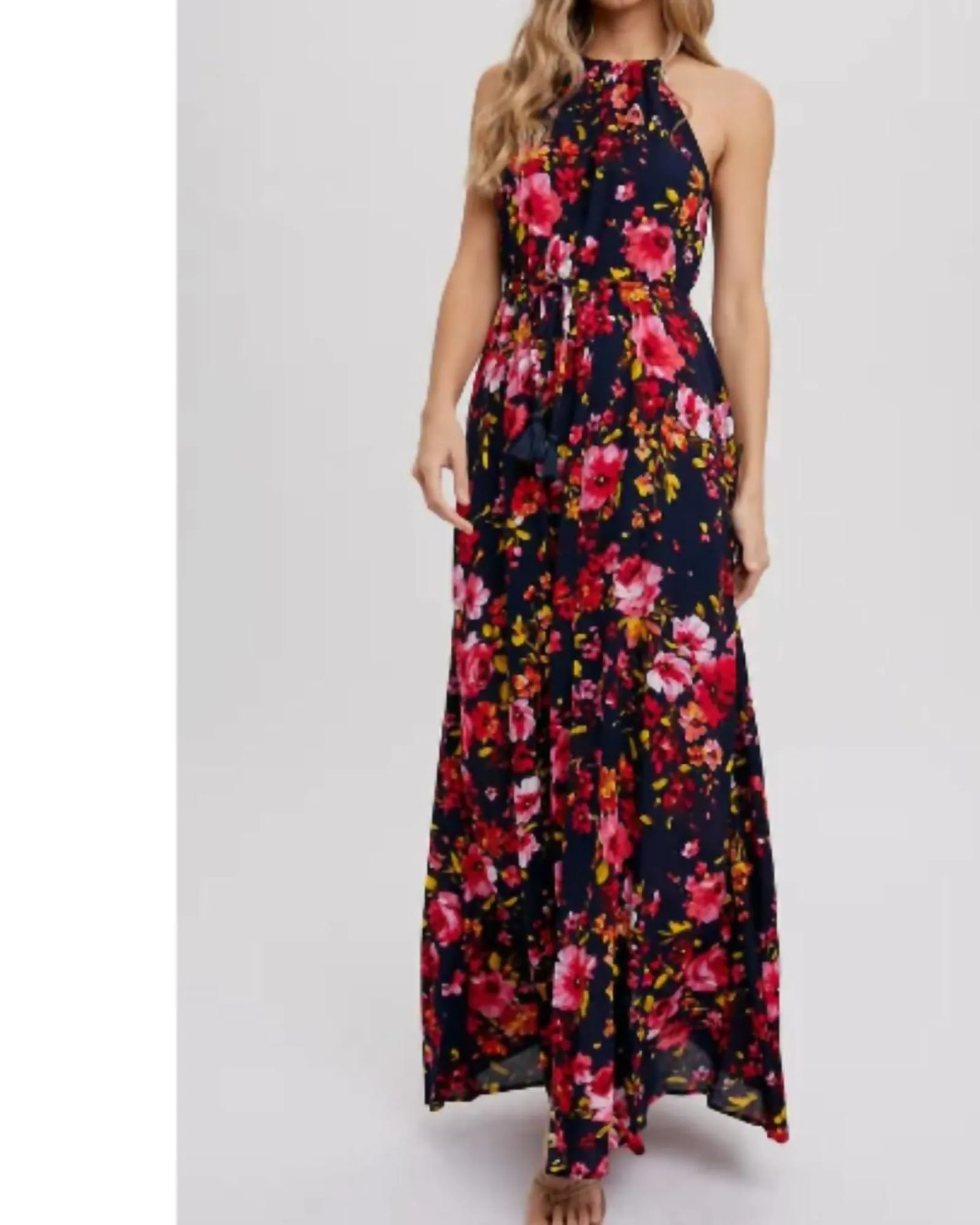 Halter Neck Maxi Dress in Navy | Navy