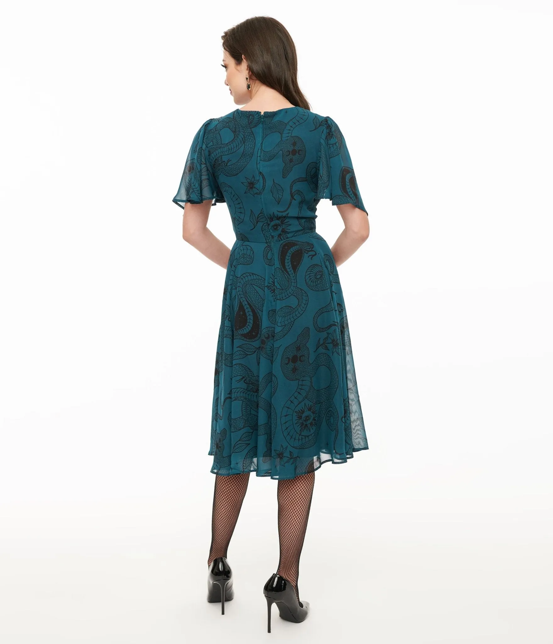 Hell Bunny Teal Snake Venom Midi Dress