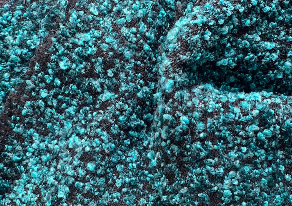 High-End Nubby Turquoise Wool Blend Bouclé  (Made in Italy)