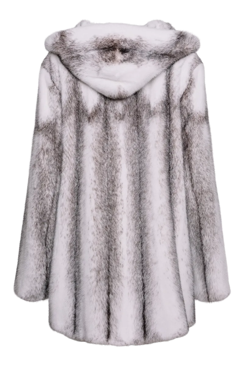 Hooded High-Low Swing Mid-Length Mink Fur Coat