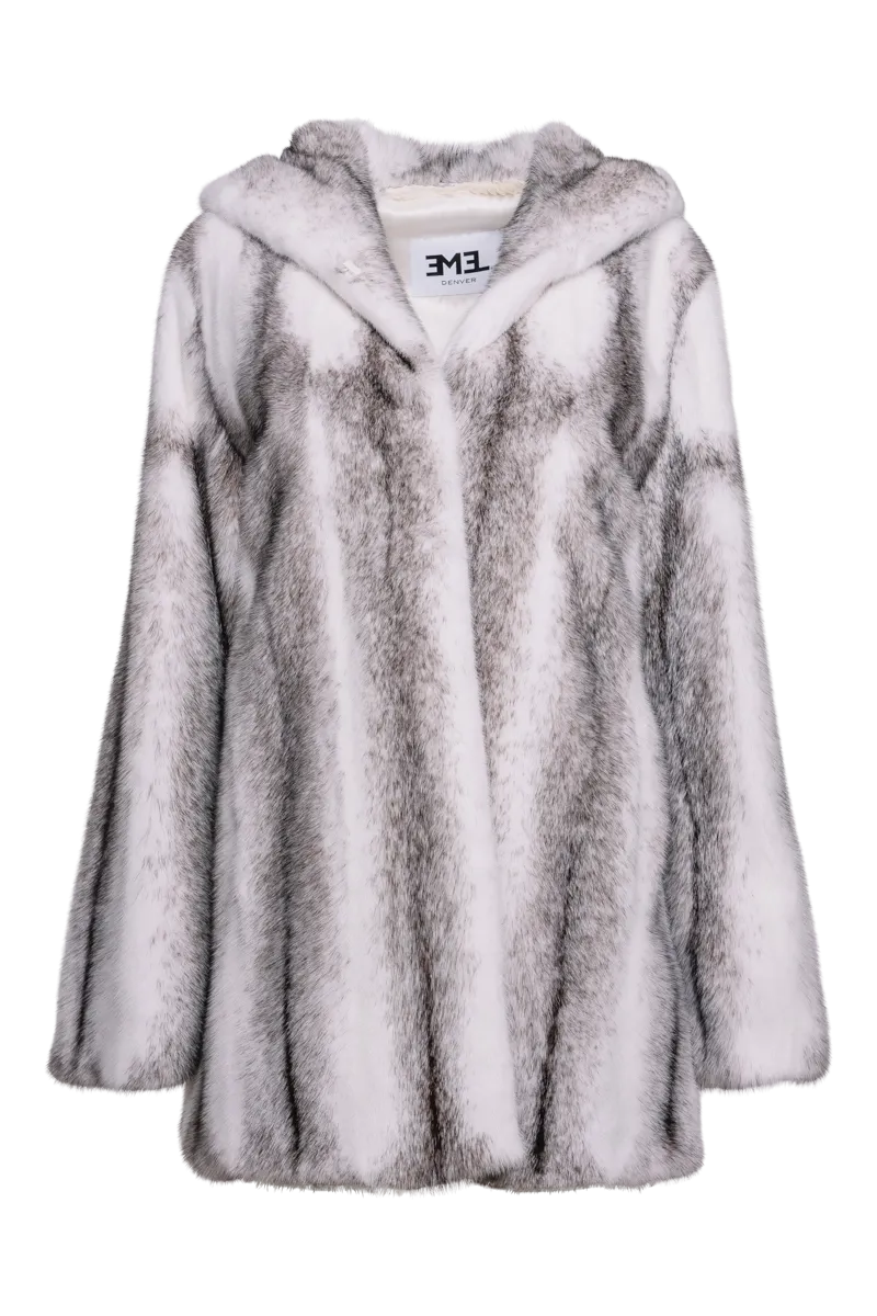 Hooded High-Low Swing Mid-Length Mink Fur Coat