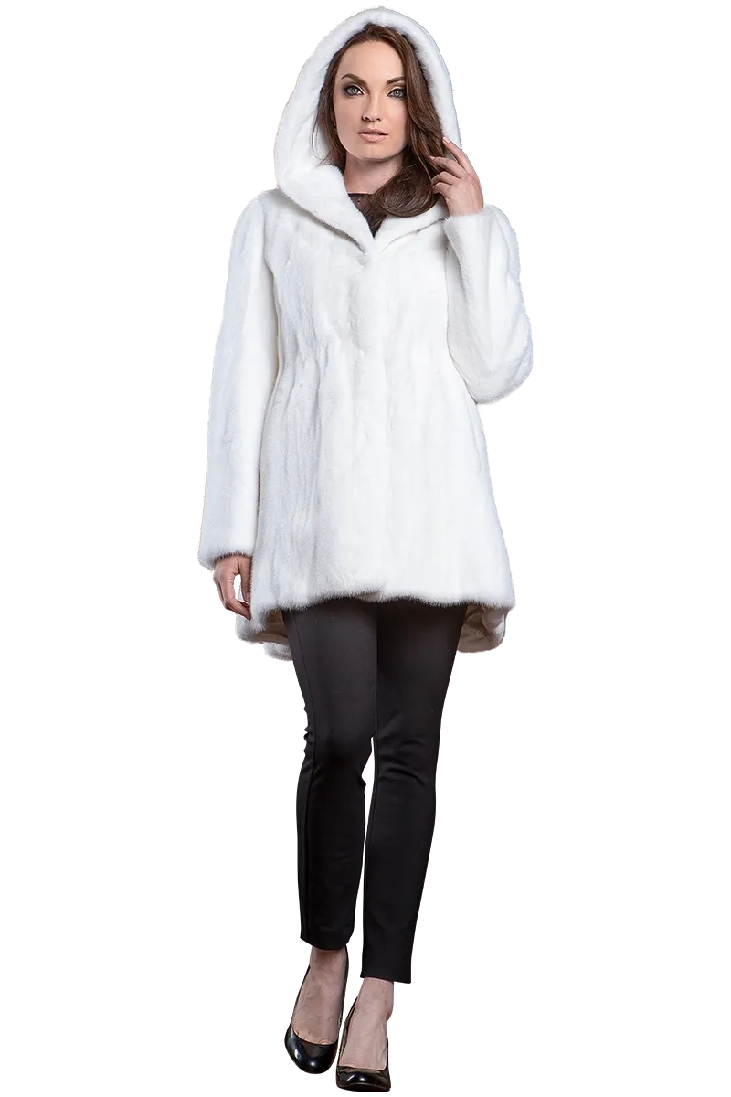 Hooded High-Low Swing Mid-Length Mink Fur Coat