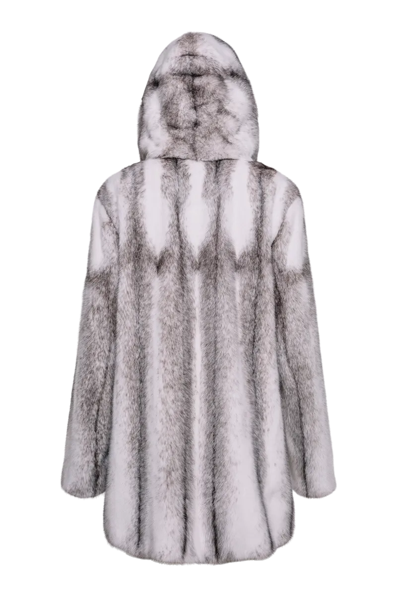 Hooded High-Low Swing Mid-Length Mink Fur Coat