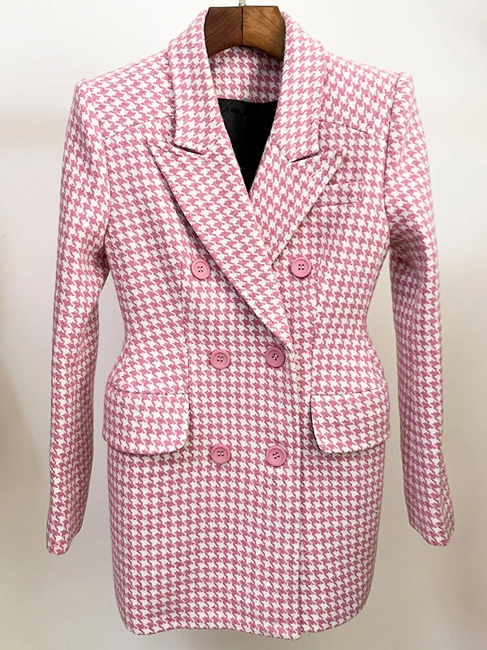 Houndstooth Tweed Wool Coat