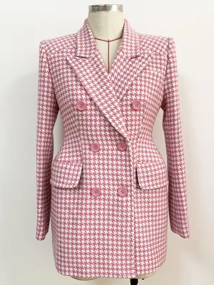 Houndstooth Tweed Wool Coat