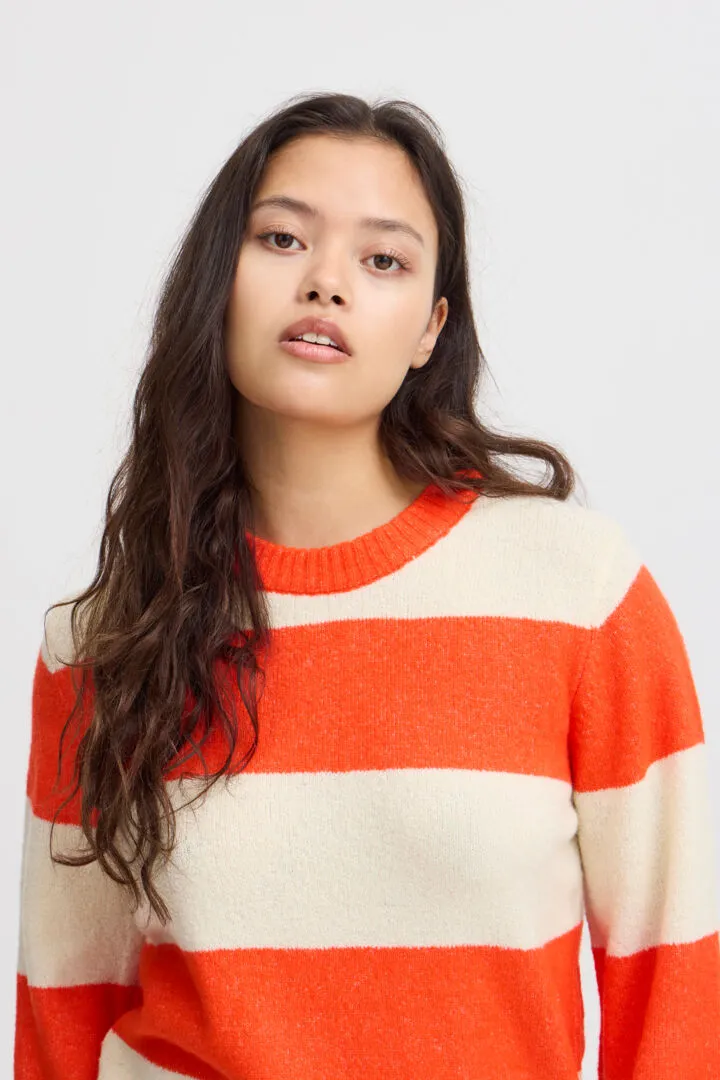 Ichi Eden Jumper-Orange/Almond Milk Stripe-20121529