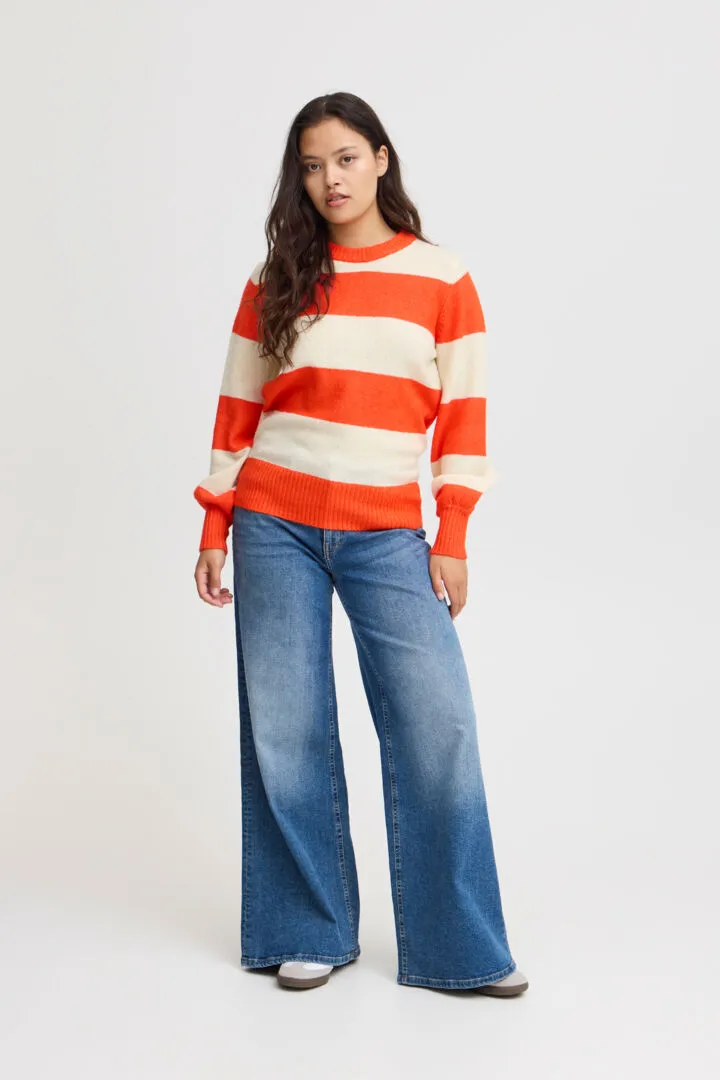 Ichi Eden Jumper-Orange/Almond Milk Stripe-20121529