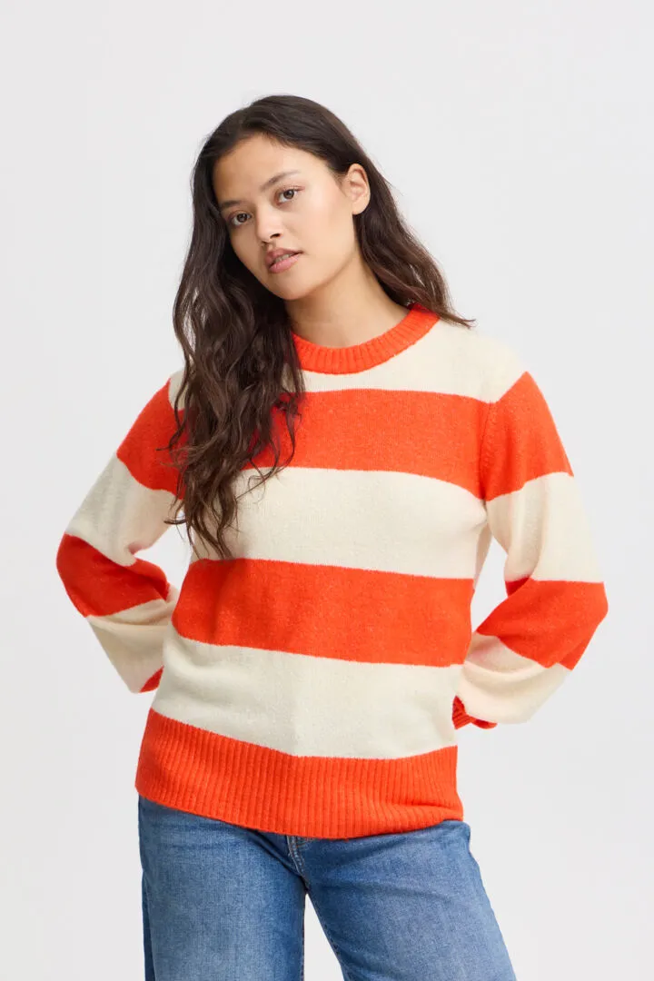 Ichi Eden Jumper-Orange/Almond Milk Stripe-20121529