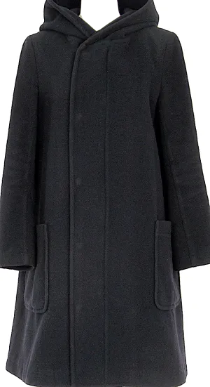 ISSEY MIYAKE JAPAN. zucca, Navy Wool Hooded Car Coat