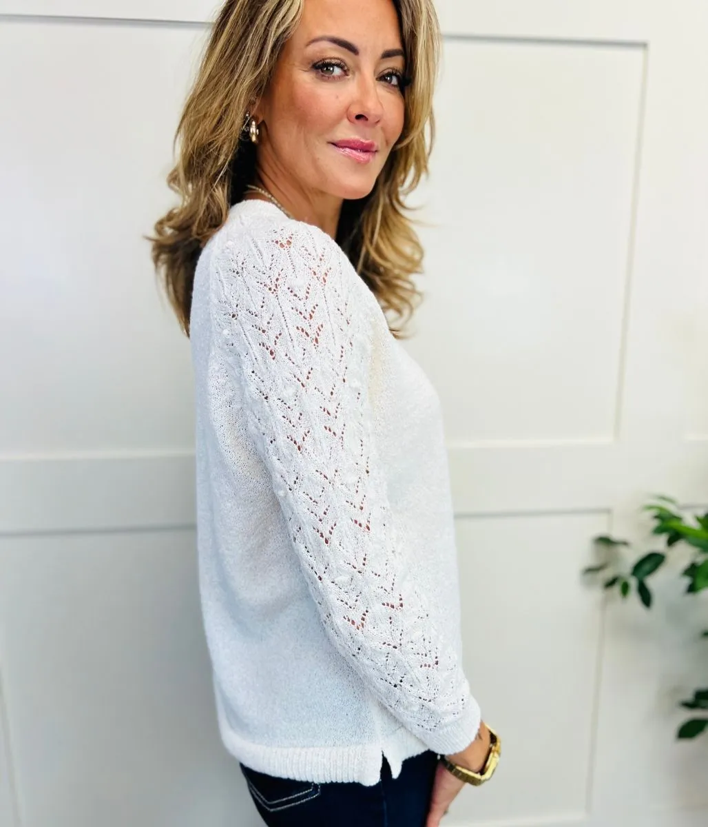 Ivory Delicate Crochet Sleeve Jumper