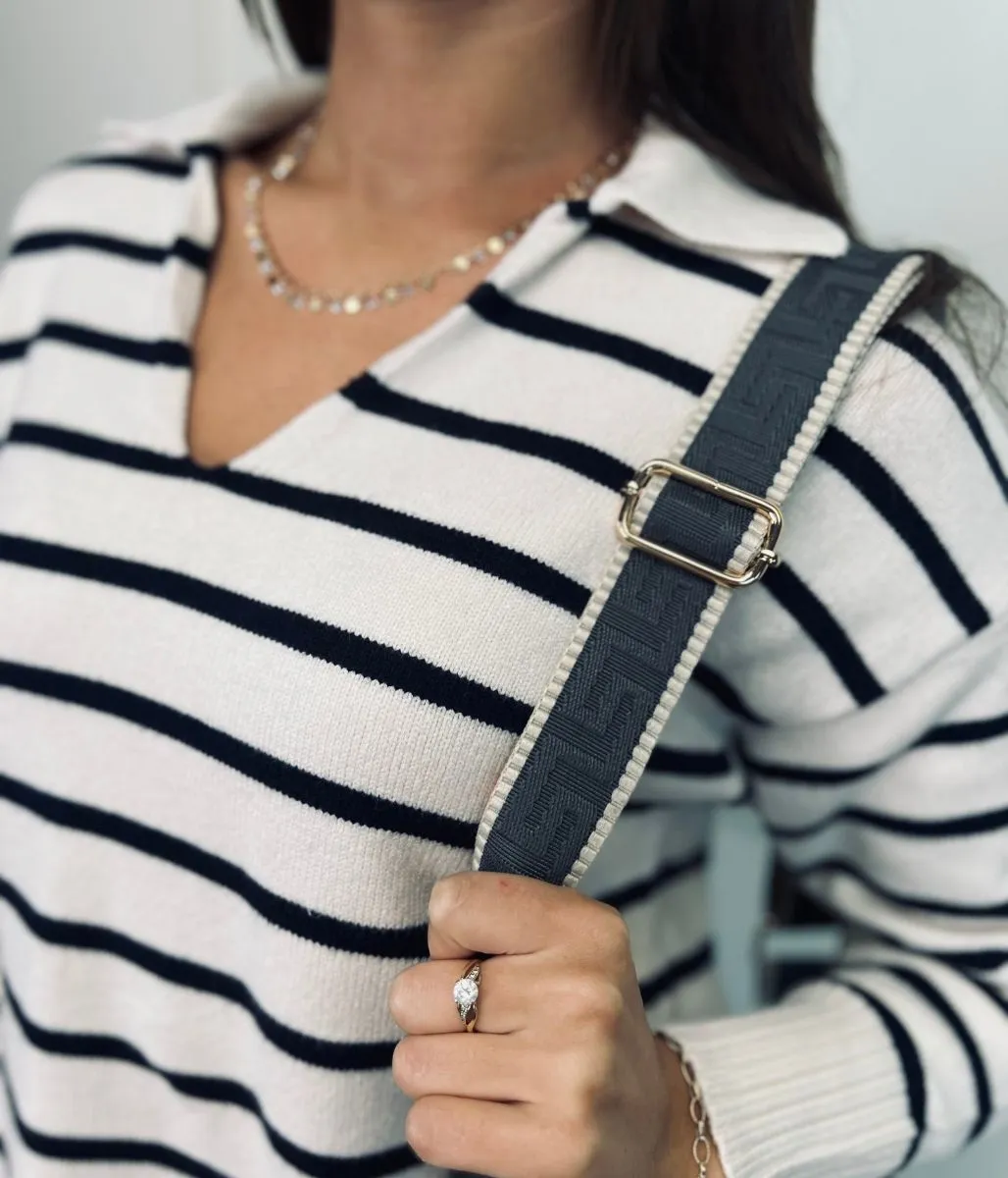 Ivory Striped Collared Jumper