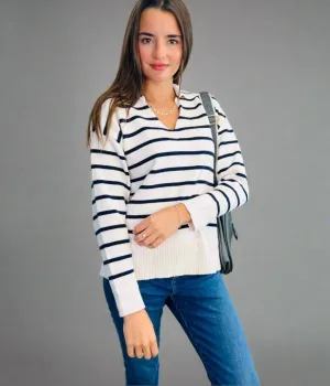 Ivory Striped Collared Jumper