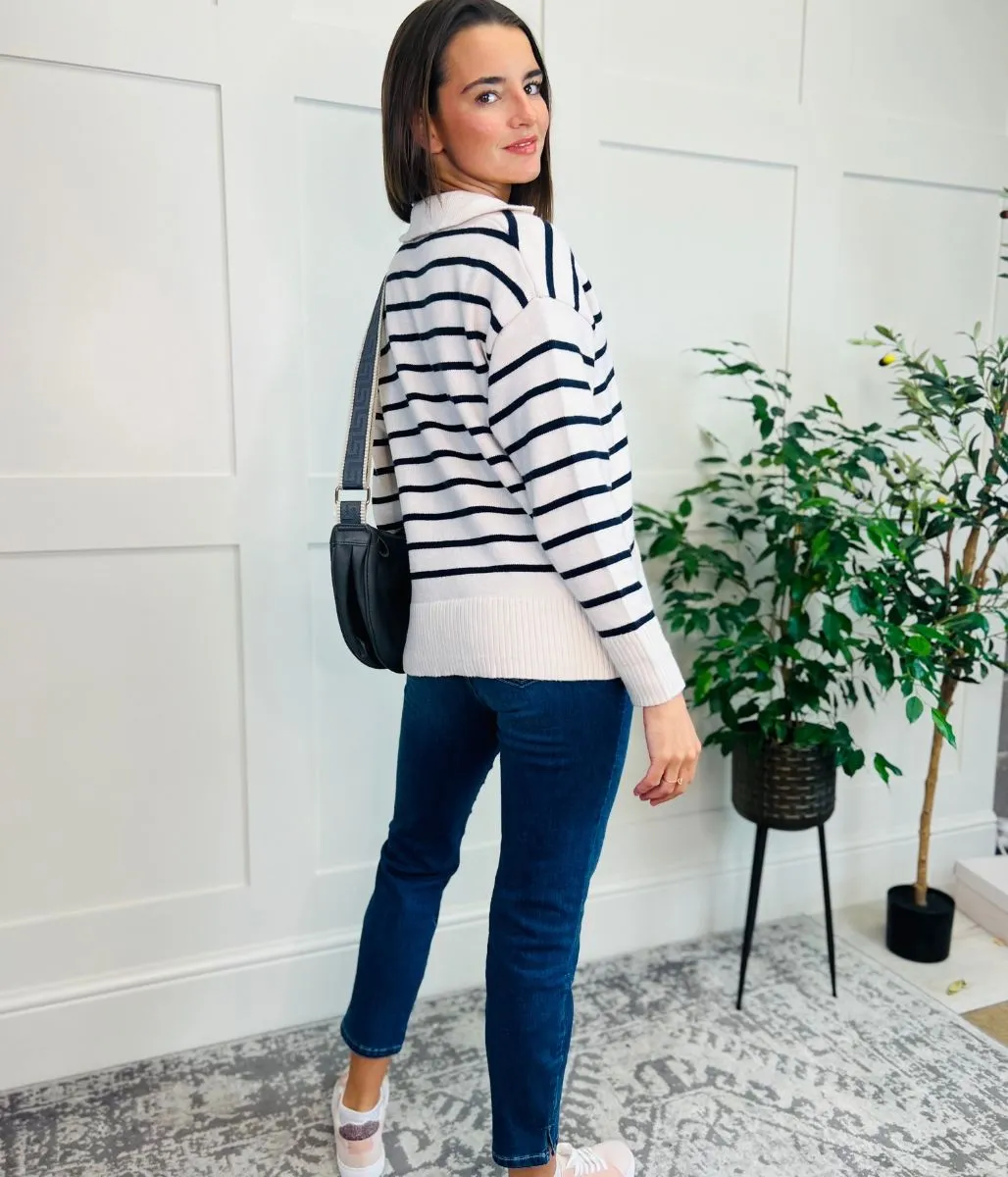 Ivory Striped Collared Jumper