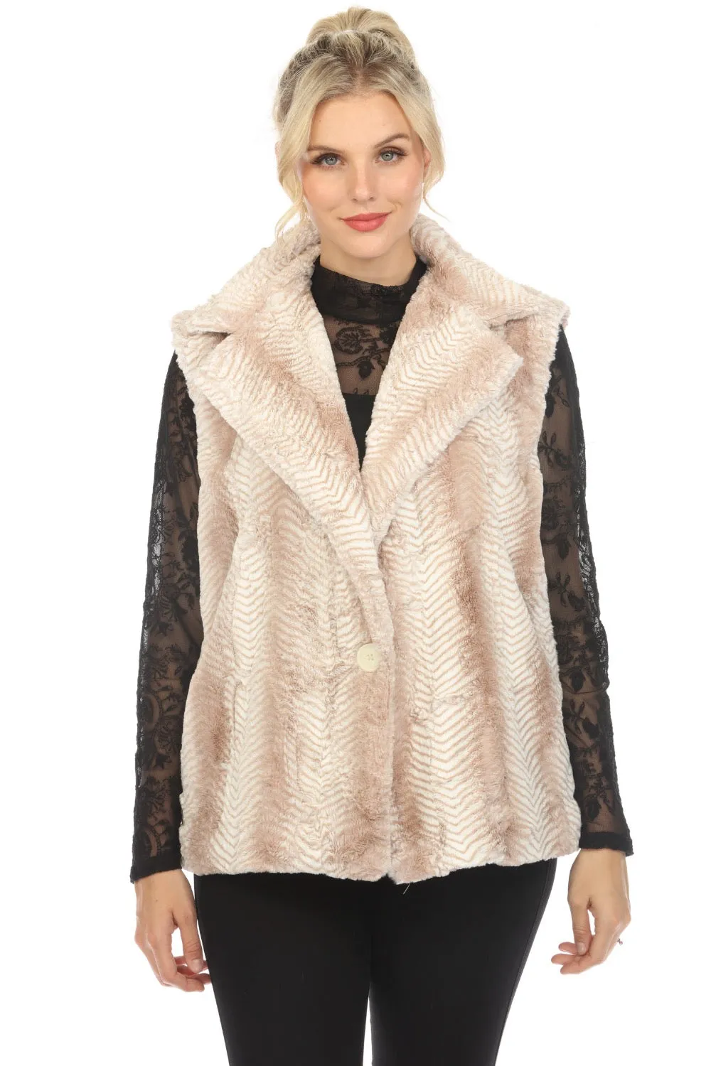 Johnny Was Workshop Beige Mamba Faux Fur Vest Boho Chic W41923