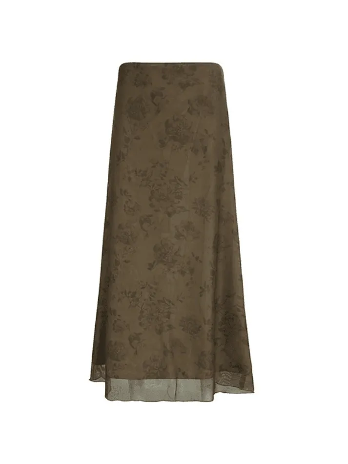 Joskaa Vintage Mesh Floral Brown Maxi Skirt