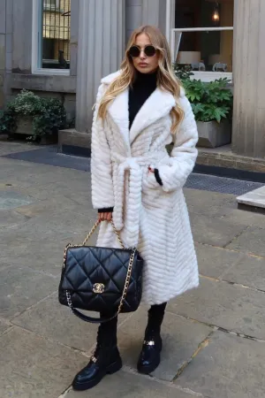 Kimberly cream tie waist faux fur coat