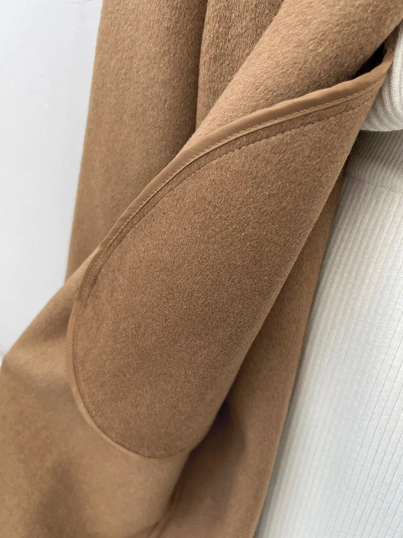 [Korean Style] 2 Color Cashmere Single Breasted A-line Woolen Coat No Lining