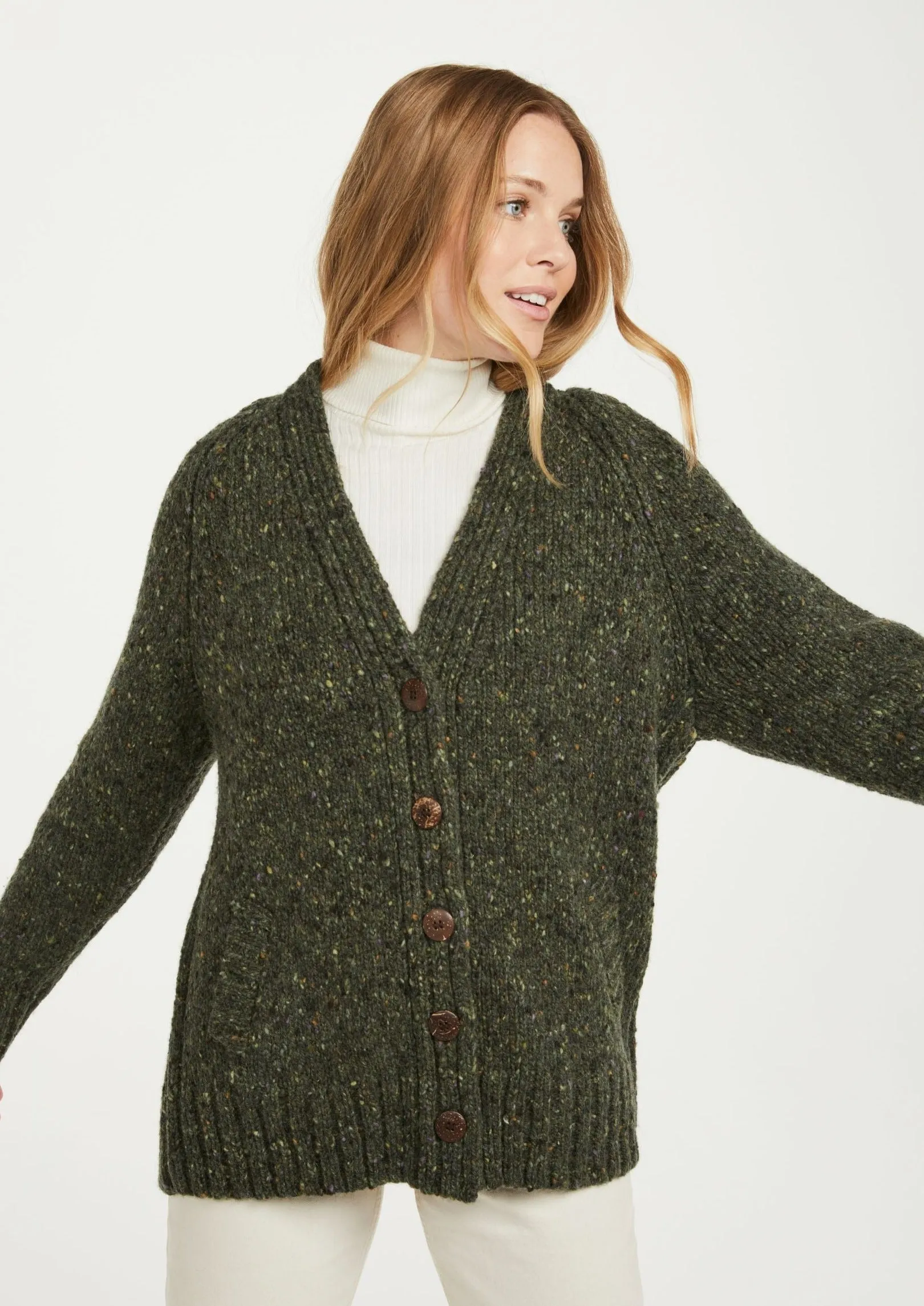 Ladies' Donegal Cardigan with Side Pockets | Green