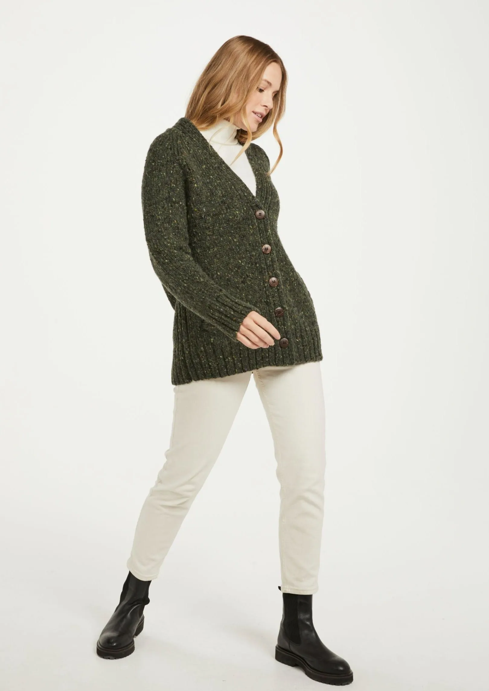 Ladies' Donegal Cardigan with Side Pockets | Green