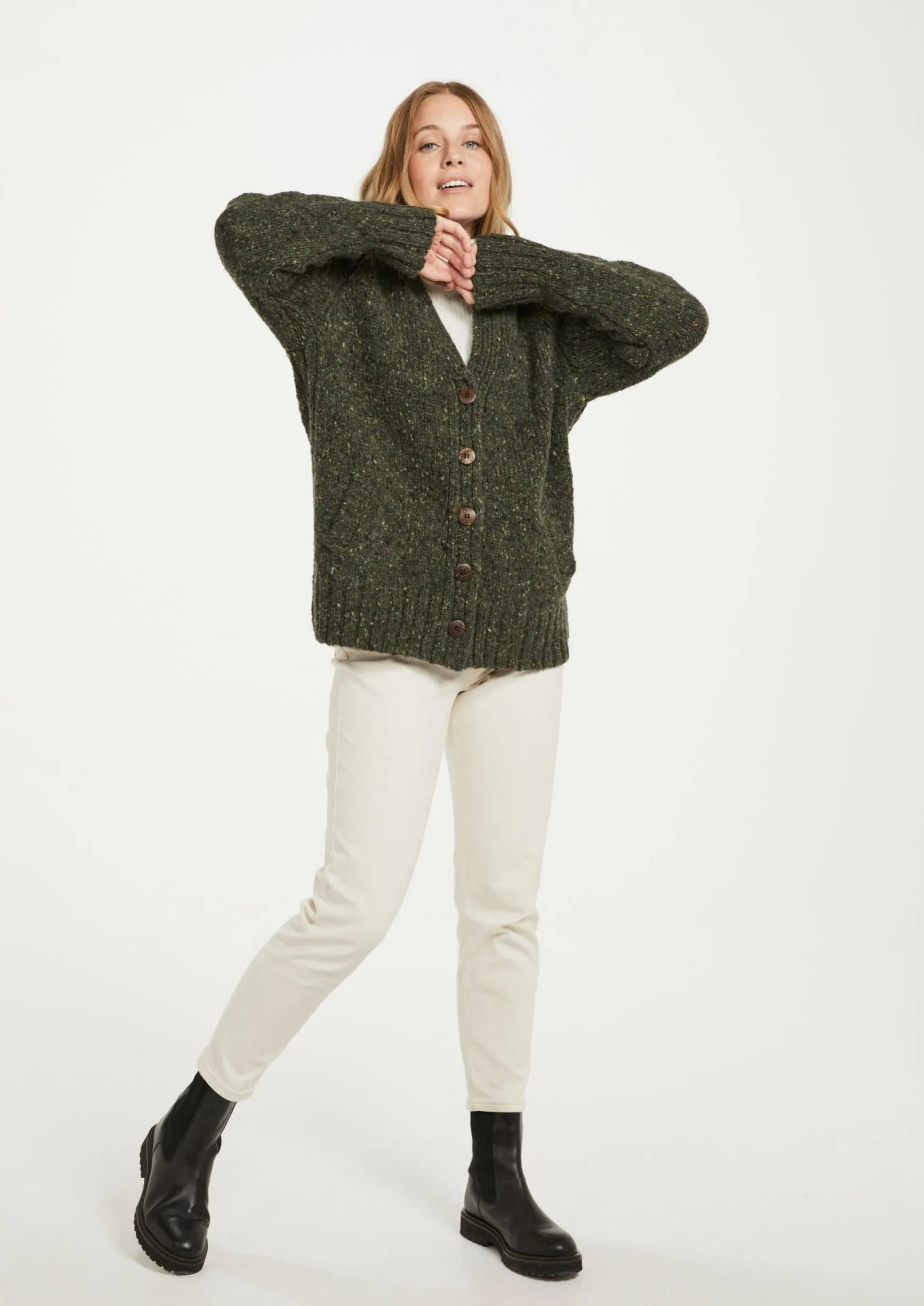 Ladies' Donegal Cardigan with Side Pockets | Green