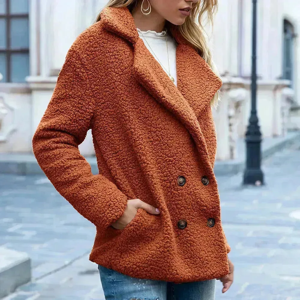 Lapel Winter Fleece Fluffy Jacket Cardigan Sweater for women