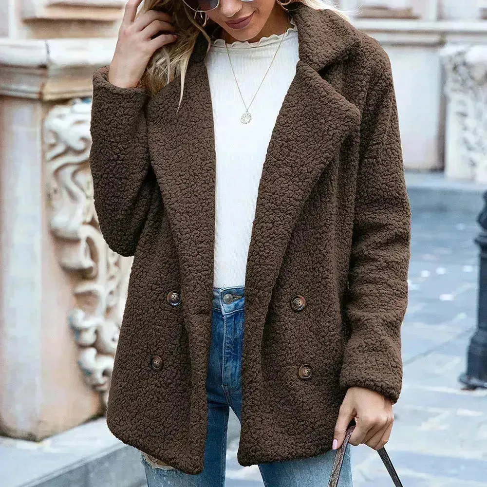 Lapel Winter Fleece Fluffy Jacket Cardigan Sweater for women