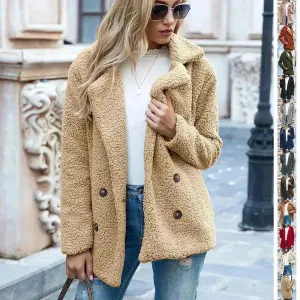 Lapel Winter Fleece Fluffy Jacket Cardigan Sweater for women