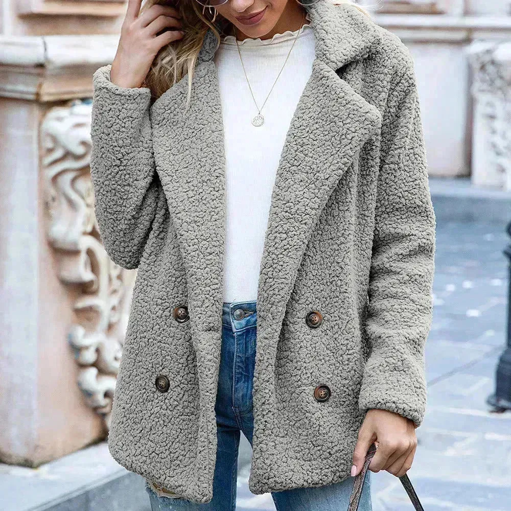 Lapel Winter Fleece Fluffy Jacket Cardigan Sweater for women