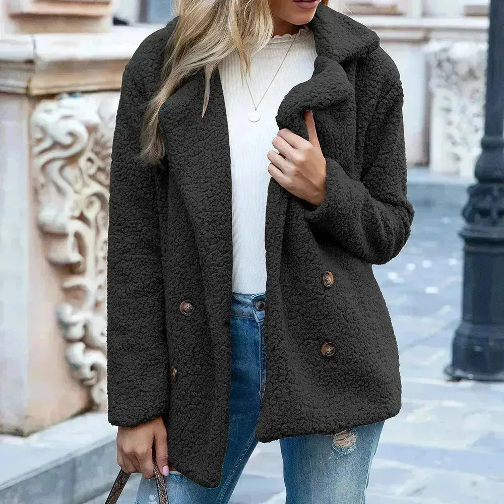 Lapel Winter Fleece Fluffy Jacket Cardigan Sweater for women