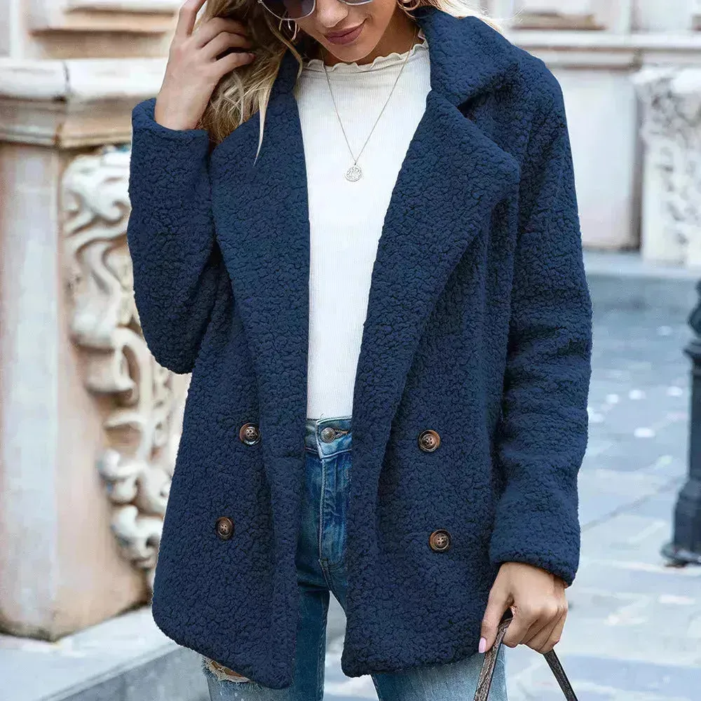 Lapel Winter Fleece Fluffy Jacket Cardigan Sweater for women