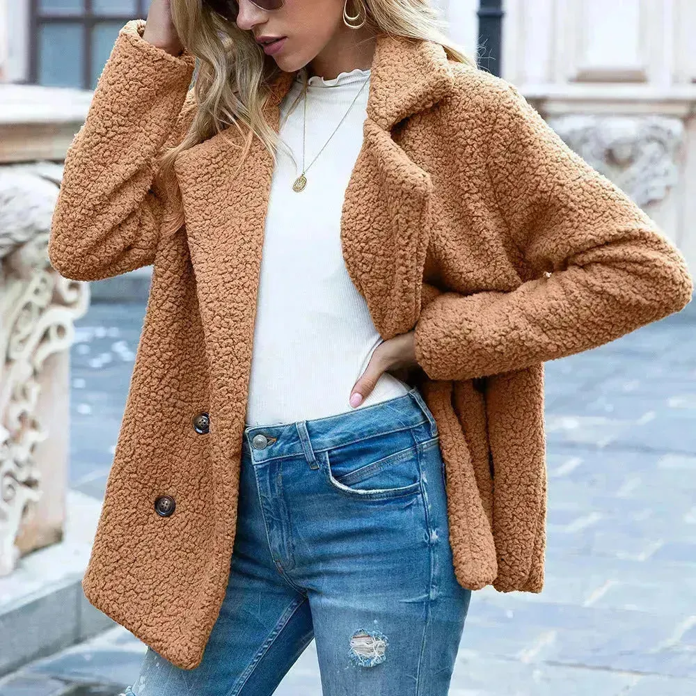 Lapel Winter Fleece Fluffy Jacket Cardigan Sweater for women