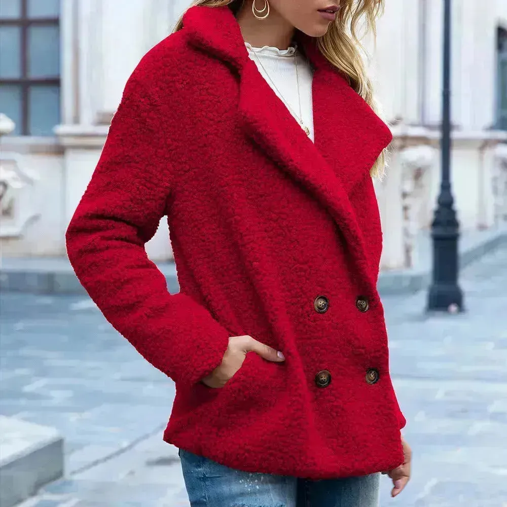 Lapel Winter Fleece Fluffy Jacket Cardigan Sweater for women