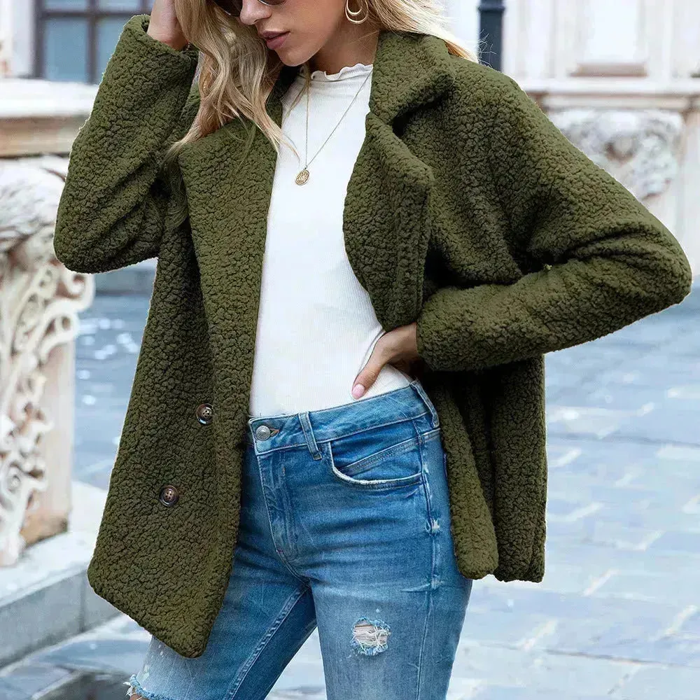 Lapel Winter Fleece Fluffy Jacket Cardigan Sweater for women