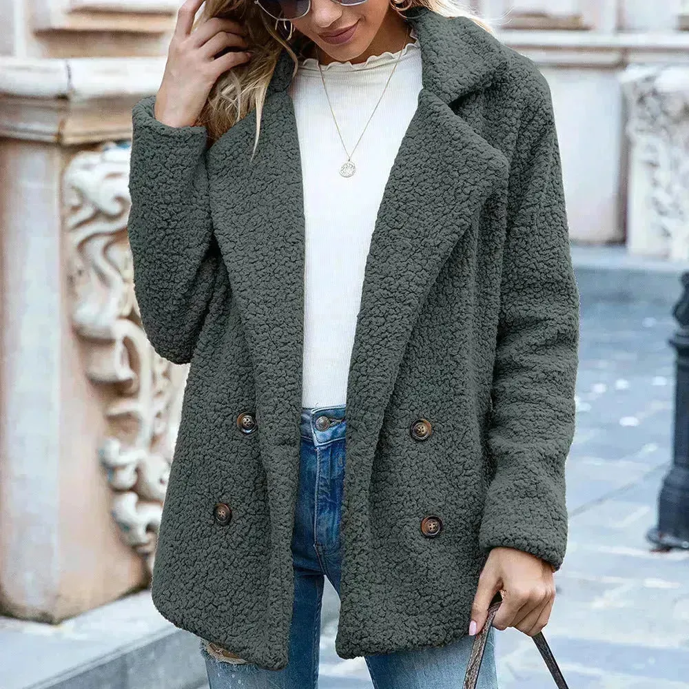 Lapel Winter Fleece Fluffy Jacket Cardigan Sweater for women