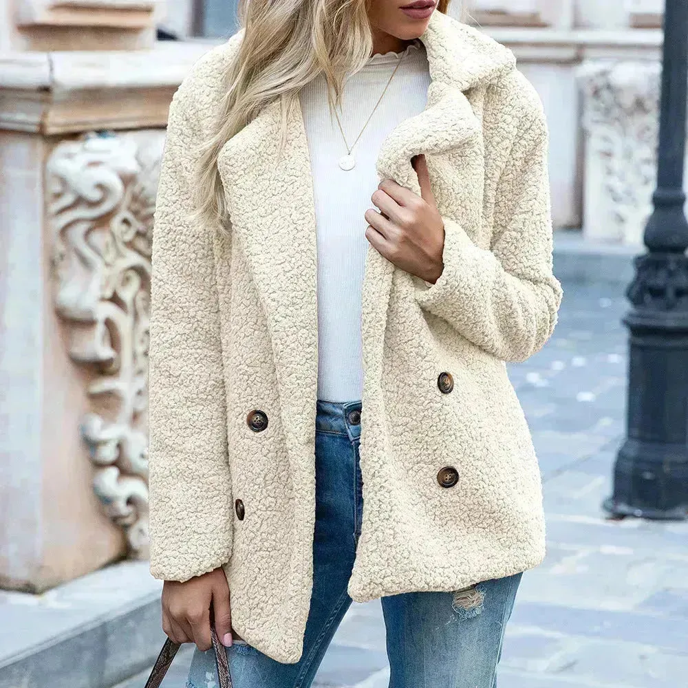 Lapel Winter Fleece Fluffy Jacket Cardigan Sweater for women