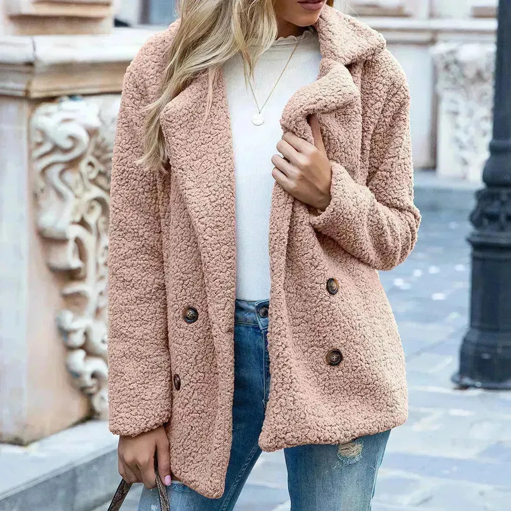 Lapel Winter Fleece Fluffy Jacket Cardigan Sweater for women