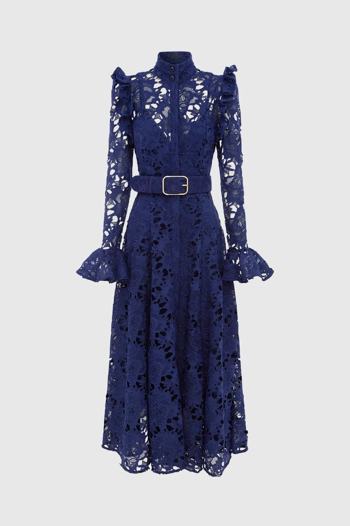 Leo Lin Aliyah Lace Butterfly Sleeve Midi Dress - Oxford Blue