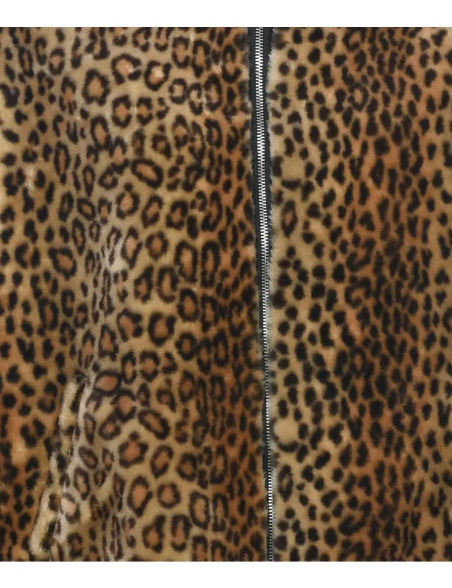 Leopard Print Faux Fur Coat - L