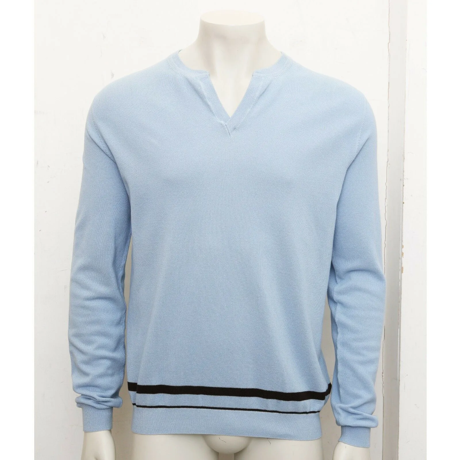 Light Blue Cotton Pique Fabric V Neck Jumper