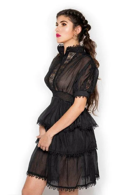 Limited edition one of a kind designer unique black lace layered lbd transparent cocktail dress