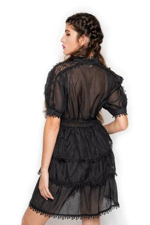 Limited edition one of a kind designer unique black lace layered lbd transparent cocktail dress