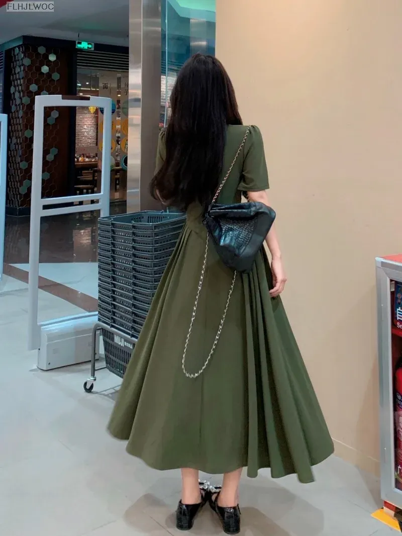 Long Dresses Women's Maxi Dress Square Neck Elegant Green prom dress      fg4685